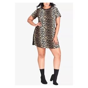 City Chic Animal Print Crepe Shift Mini Dress Sz.S(16)
